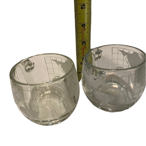 Set of 2 Vintage Nestle Nescafe World Map Globe Etched Glasses Mug Coffee Cups - Picture 16 of 16